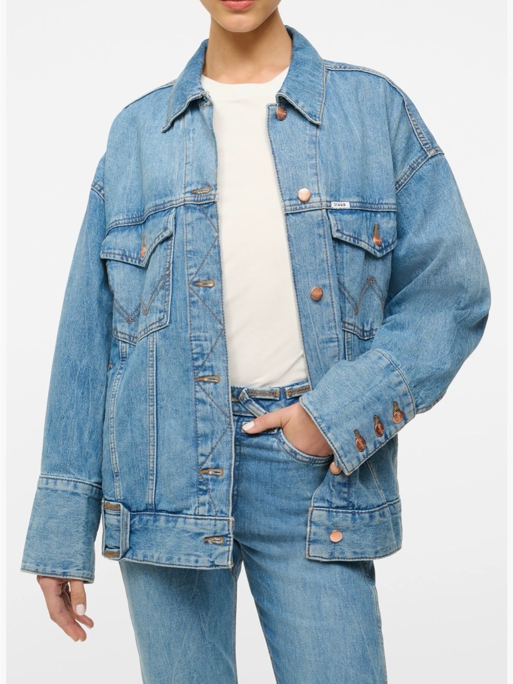 STAUD + Wrangler The Biggest Denim Trucker Jacket